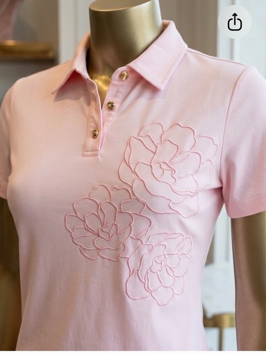 Karl Lagerfeld Tops - Karl Lagerfeld Paris Pink Floral Embroidered Polo Top Shirt Size M